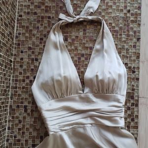 100% Silk Champagne Halter Dress